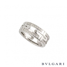 Bvlgari 18k White Gold Diamond Set Parentesi Ring AN853963